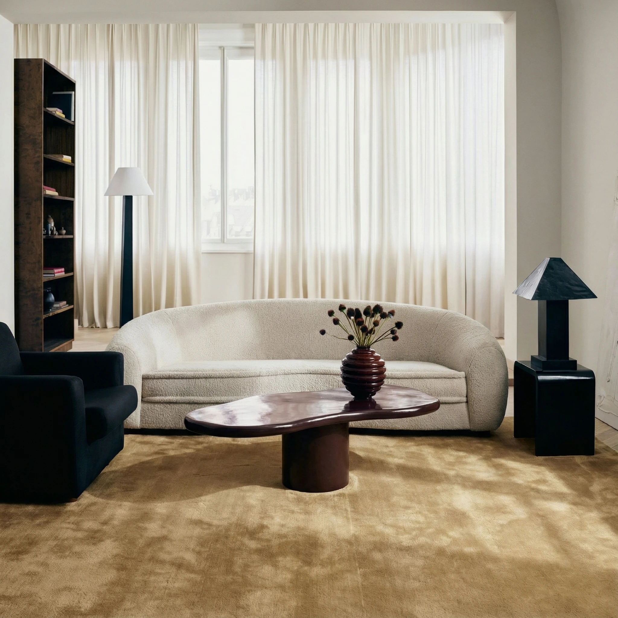 Cashmere Caramel rug in a warm, earth-toned living room